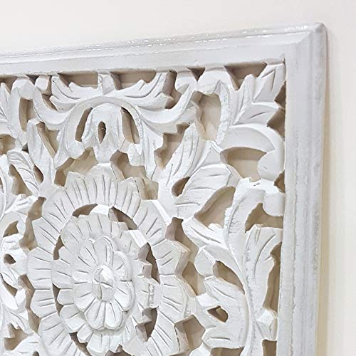 -Mandala de Pared, Fabricada artesanalmete en España, tamaño 40x40 cm, Modelo GR93. Forma Cuadrada (Blanco Plata)