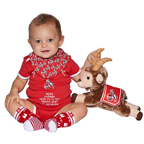 1. FC Köln Caja de Regalo para bebé (Body, Patucos, pañuelo) – Plus Gratis Pegatinas Forever Colonia, Rojo/Blanco, 74/80