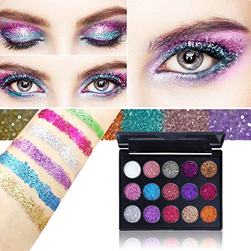 1 juego 15 colores de sombra de ojos Paleta de maquillaje Beauty con purpurina brillos metálicos para sombra de ojos cosmética mineral (01)