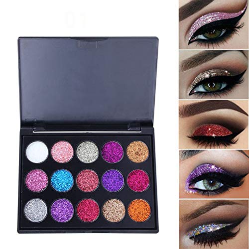 1 juego 15 colores de sombra de ojos Paleta de maquillaje Beauty con purpurina brillos metálicos para sombra de ojos cosmética mineral (01)