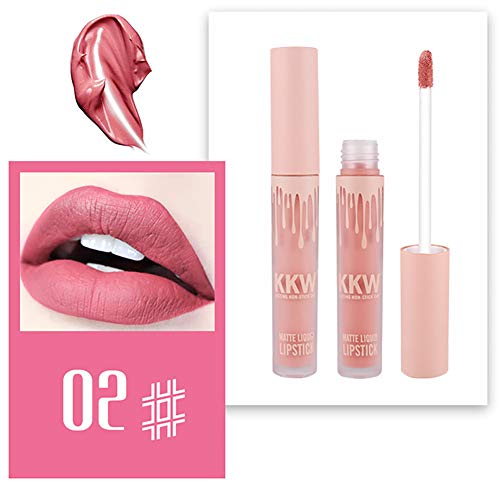 1 PC Mat Brillant À Lèvres Longue Durée Mat Waterproof Hydratant Brillant Maquillage à Lèvres Beauté Brillant Lip Gloss Mat Liquide Lipstick Matte Longue Tenue Gloss Rouge à Lèvres (02)
