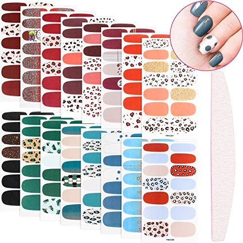 10 Hojas Pegatinas Autoadhesivas de Arte de Uñas de Envolturas de Uñas Completas Pegatinas de Esmalte de Uñas Calcomanías de Uñas Coloridas con Lima de Uña para Arte de Uñas Bricolaje Mujer y Niña