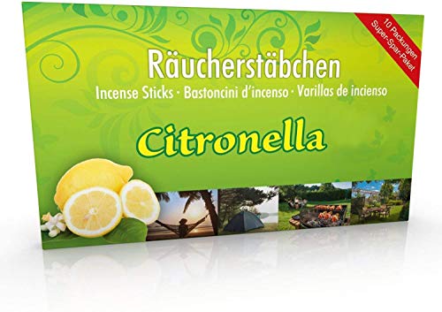10 paquetes de incienso Citronella Anti Mosquito, tiempo de combustión aprox. 60h (total). Oferta de ahorro como alternativa a las velas de citronela o candelitas para exterior o en el jardín.