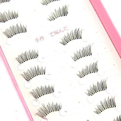 10 pares de la mitad/mini/esquina sin costuras con alas cross Criss hecho a mano falso pestañas con 1pc libre impermeable falsa maquillaje de pestañas, pegamento adhesivo clear-white