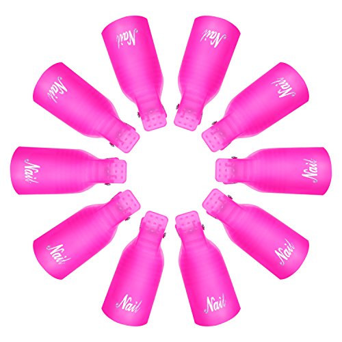 10 Piezas Clip de Removedor de Esmaltes de Uña Pinza de Arte de Uñas de Acrílico Herramienta de Manicura (Rojo Rosado)