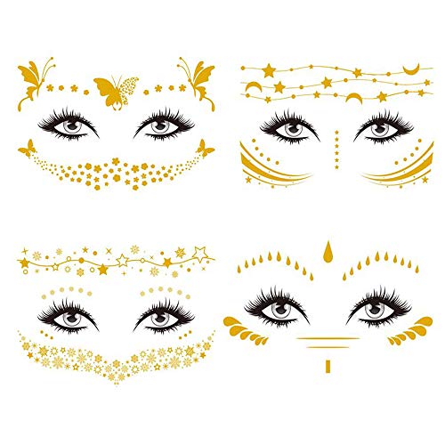 10 Piezas Tatuajes en la cara Pegatinas,Tatuajes Temporales,Impermeable Metálico Tatuaje Temporal,Pegatina Flash Facial para Niñas y Mujeres