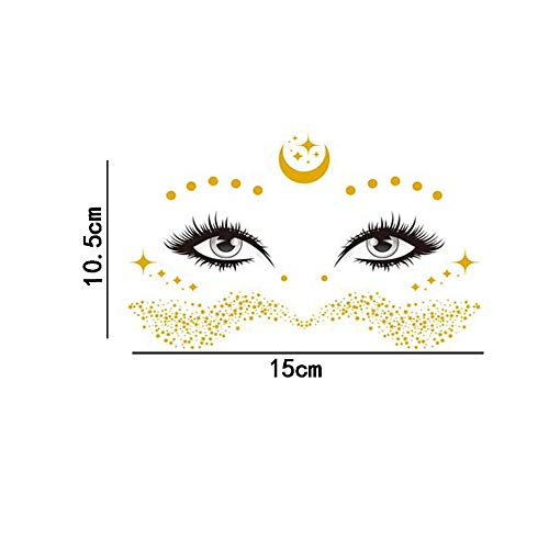 10 Piezas Tatuajes en la cara Pegatinas,Tatuajes Temporales,Impermeable Metálico Tatuaje Temporal,Pegatina Flash Facial para Niñas y Mujeres