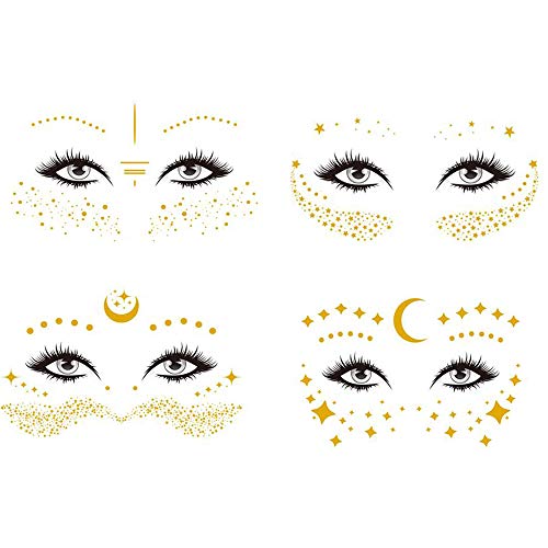 10 Piezas Tatuajes en la cara Pegatinas,Tatuajes Temporales,Impermeable Metálico Tatuaje Temporal,Pegatina Flash Facial para Niñas y Mujeres