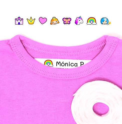 100 Etiquetas Personalizadas para ropa con Icono en Color a seleccionar. Tela Blanca. Mod.Fantasia