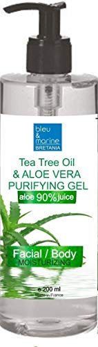 100% Natural Gel de Aloe Vera Refrescante & Hidratante Rostro Cuerpo con Aceite Esencial de Árbol de Té Purificante Dispensador 200 ml