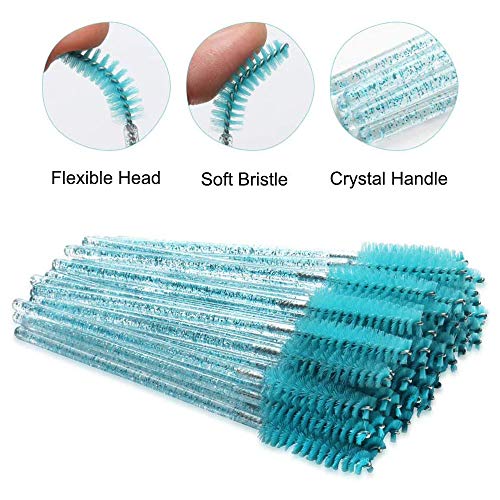 100 Piezas Desechables Cepillos de Pestañas, Cepillos de Rímel, Cepillo de Pestañas Crystal Rod, Cerdas Suaves y Flexibles, Cepillos para Cejas y Pestañas Postizas (Azul, Rojo Rosa)