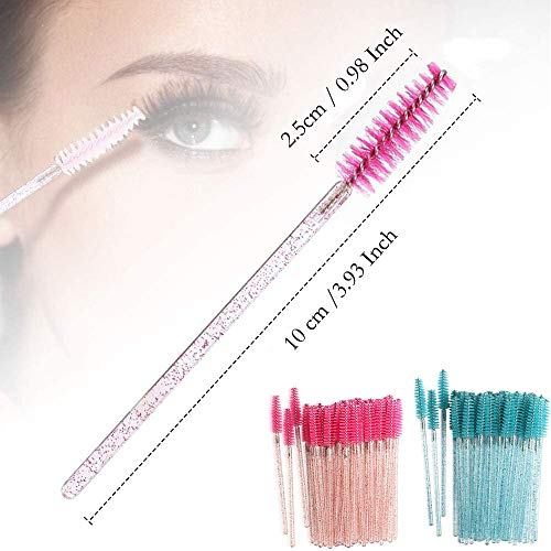 100 Piezas Desechables Cepillos de Pestañas, Cepillos de Rímel, Cepillo de Pestañas Crystal Rod, Cerdas Suaves y Flexibles, Cepillos para Cejas y Pestañas Postizas (Azul, Rojo Rosa)