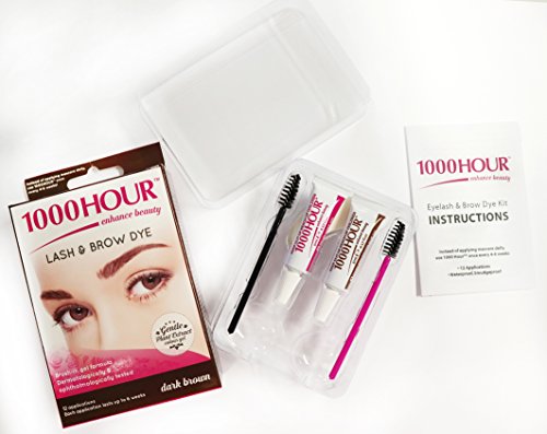 1000 horas de tinte para pestañas y cejas - cepillo para extracto de plantas suave en kit - marrón medio