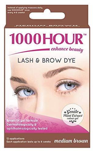 1000 horas de tinte para pestañas y cejas - cepillo para extracto de plantas suave en kit - marrón medio