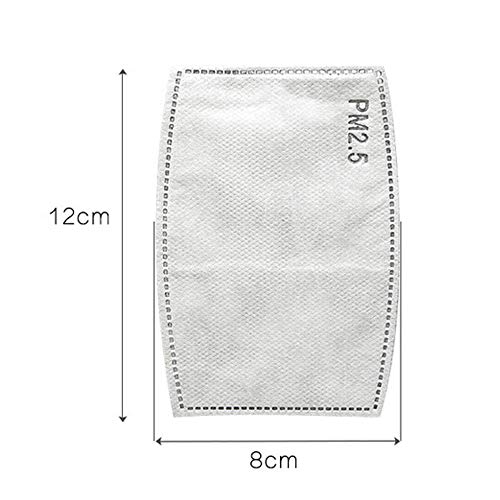 100PCS PM2.5, filtro de carbón activado protector de 5 capas reemplazable, papel de filtro externo antivaho, antibacteriano, antivaho, a prueba de polvo, filtro de máscara.