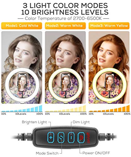 10.2’’ Aro de Luz LED Fotográfica de Escritorio, HOVVIDA Anillo de Luz para Móvil, 3 Colores, 10 Niveles de Brillo, Ring Light con Bluetooth Receptor para Tiktok, Selfie, Maquillaje, Youtube Video