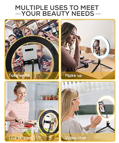 10.2’’ Aro de Luz LED Fotográfica de Escritorio, HOVVIDA Anillo de Luz para Móvil, 3 Colores, 10 Niveles de Brillo, Ring Light con Bluetooth Receptor para Tiktok, Selfie, Maquillaje, Youtube Video