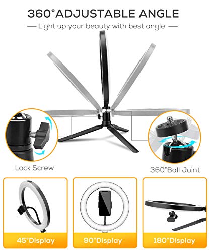 10.2’’ Aro de Luz LED Fotográfica de Escritorio, HOVVIDA Anillo de Luz para Móvil, 3 Colores, 10 Niveles de Brillo, Ring Light con Bluetooth Receptor para Tiktok, Selfie, Maquillaje, Youtube Video