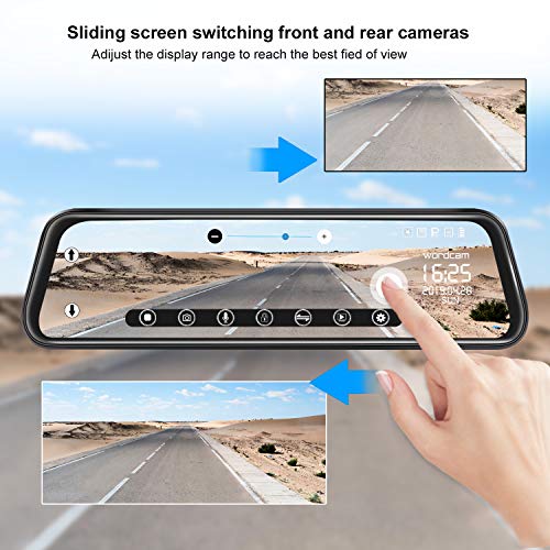 10"Mirror Dash CAM Pantalla táctil Cámara de Respaldo 170 ° 1080P Delantera y 150 ° 1080P Cámara de visión Trasera Doble Lente Visión Nocturna Monitor de estacionamiento + Tarjeta SD de 32 GB