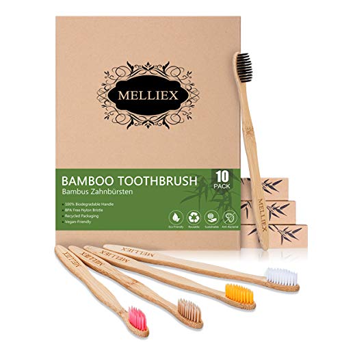 10PCS Cepillo de Dientes de Bambu, Ecológicos Bamboo Toothbrush Biodegradable Wood Eco Toothbrush con Cerdas Suaves para Adultos Niños