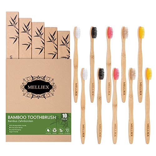 10PCS Cepillo de Dientes de Bambu, Ecológicos Bamboo Toothbrush Biodegradable Wood Eco Toothbrush con Cerdas Suaves para Adultos Niños
