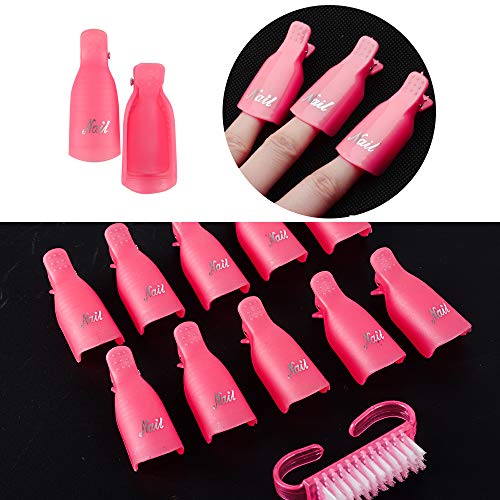 10pcs Clip Uñas de Plastico Pinzas Manicura para Uñas de Gel Removedor de Esmaltes Nail Art Soak Off Clip + Kit 6pcs Herramienta de Manicura para Limpiar Uñas y Quitar Cutículas (Kit Rosa)