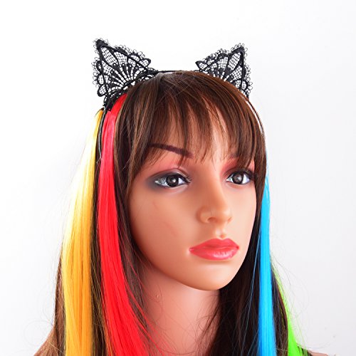 11 Piezas de Extensiones de Pelo de Colores Destacados Piezas de Pelo Recto de Fiesta con Clip Kit de Extensión de Cabello de Colores Neon, 11 Colores