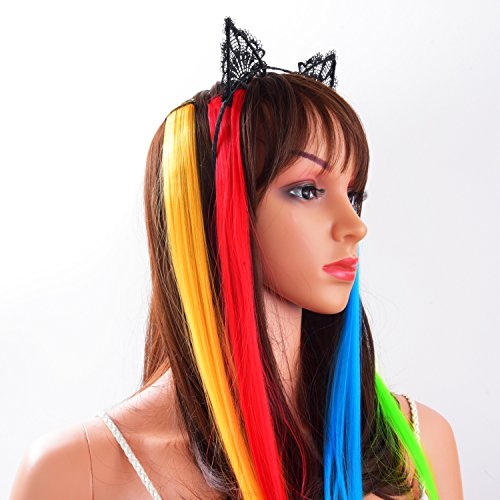 11 Piezas de Extensiones de Pelo de Colores Destacados Piezas de Pelo Recto de Fiesta con Clip Kit de Extensión de Cabello de Colores Neon, 11 Colores