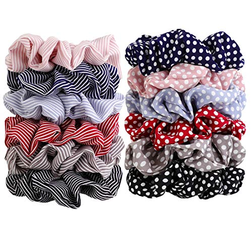 12 coleteros elásticos para el pelo, diseño de lunares y rayas, para mujeres y niñas