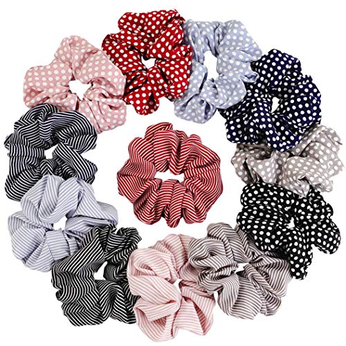 12 coleteros elásticos para el pelo, diseño de lunares y rayas, para mujeres y niñas