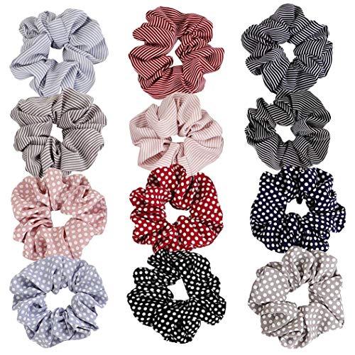 12 coleteros elásticos para el pelo, diseño de lunares y rayas, para mujeres y niñas