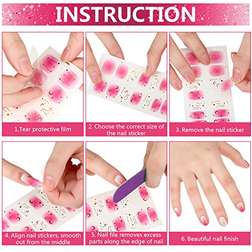 12 Hojas Pegatina Esmalte de Uñas de Gradiente de Envoltura Completa Tira Calcomanía Autoadhesiva de Uñas Kit de Decoración Manicura con Lima para Mujer y Niña DIY （Serie de Estrella Luna）