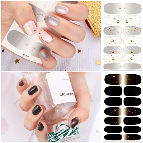 12 Hojas Pegatina Esmalte de Uñas de Gradiente de Envoltura Completa Tira Calcomanía Autoadhesiva de Uñas Kit de Decoración Manicura con Lima para Mujer y Niña DIY （Serie de Estrella Luna）