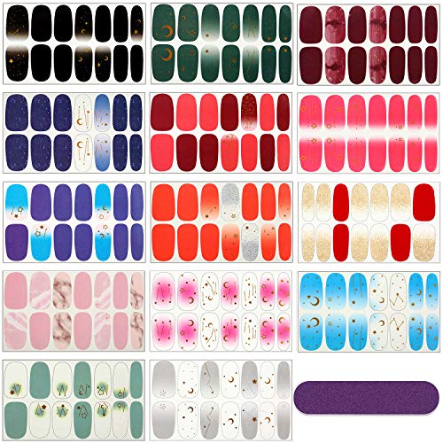 12 Hojas Pegatina Esmalte de Uñas de Gradiente de Envoltura Completa Tira Calcomanía Autoadhesiva de Uñas Kit de Decoración Manicura con Lima para Mujer y Niña DIY （Serie de Estrella Luna）