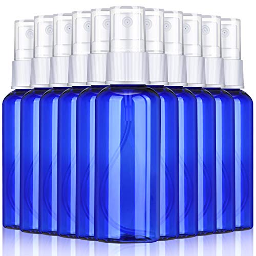 12 Piezas Botellas de Spray de 2 oz Botella de Niebla Fina Vacía Azul Botella Pulverizador Recargable Plástico con Bomba para Aceites Esenciales, Perfumes, Bricolaje de Viaje y Casa, 60 Mml