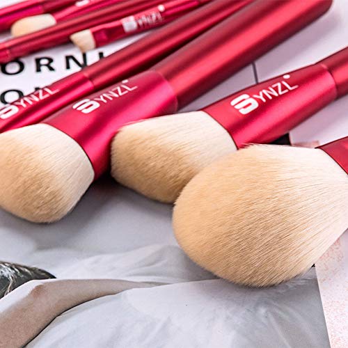 12 Piezas Rojo Pincel De Maquillaje Alta Calidad Lana Artificial Fácil De Cargar Conjunto De Herramientas De Belleza