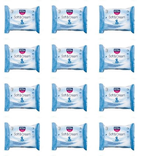 12 toallitas higiénicas Nivea Baby Soft y cream para bebés y niños pequeños.