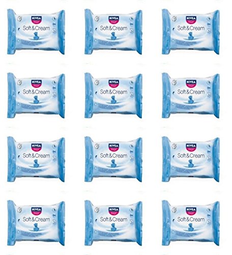 12 toallitas higiénicas Nivea Baby Soft y cream para bebés y niños pequeños.
