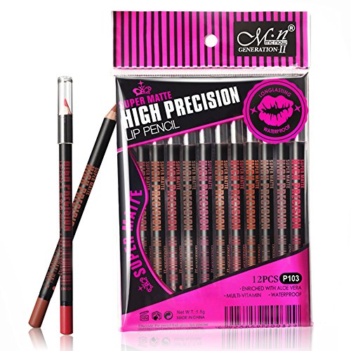 12 x Delineador Lapiz de Ojos y Labios Matte de larga duración. Resistente. Raya del ojo. Lip Liner