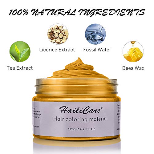 120g Cera para el cabello, Crema Para Colorante Pelo Temporal Duradera, Lavable Tinte Temporal Capilares, Color del Cabello Crema Para Colorante Pelo para Fiesta, Cosplay, Carnaval, Navidad - Dorado