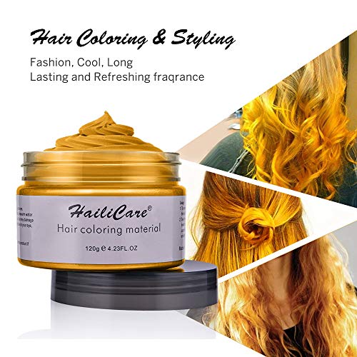 120g Cera para el cabello, Crema Para Colorante Pelo Temporal Duradera, Lavable Tinte Temporal Capilares, Color del Cabello Crema Para Colorante Pelo para Fiesta, Cosplay, Carnaval, Navidad - Dorado