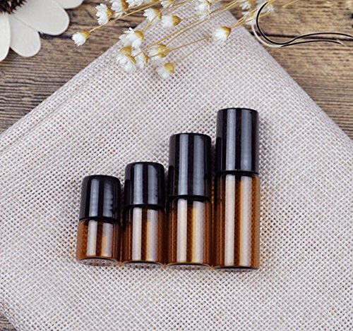 12PCS Mini Botellas Rodillos Aceite Esencial ámbar Vidrio con Tapa Negra y Bolas Rodillos Acero cosmético Titular Almacenamiento Maquillaje Jarras muestras Perfume Attar Viales (2ml)