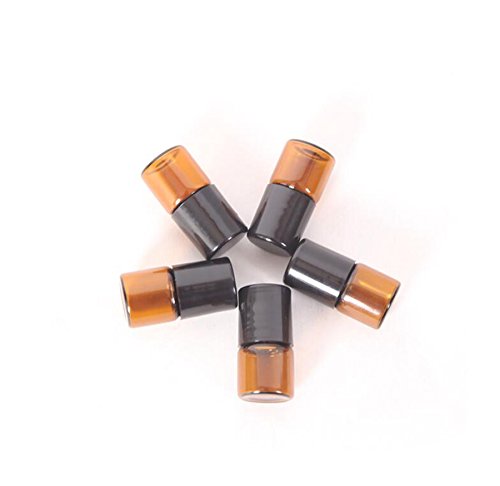 12PCS Mini Botellas Rodillos Aceite Esencial ámbar Vidrio con Tapa Negra y Bolas Rodillos Acero cosmético Titular Almacenamiento Maquillaje Jarras muestras Perfume Attar Viales (2ml)