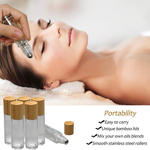 12pz roll on cristal 10ml envase roll on rellenable con tapa de bambú, Creatiees rellenable de cristal Roller roll-on botellas de aceites esenciales con bola de metal de acero inoxidable