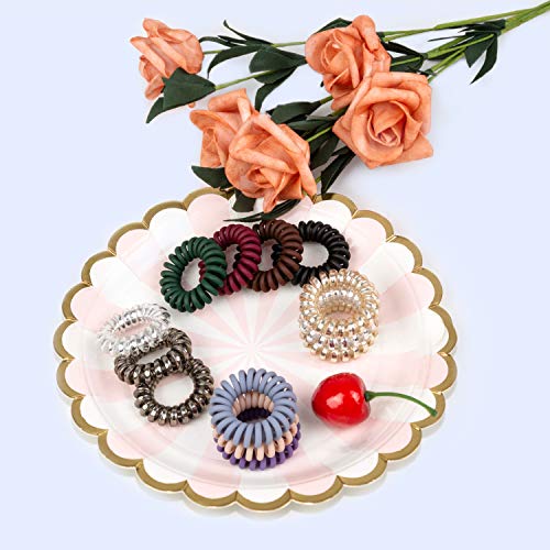 14 bridas de pelo en espiral coloridas sin pliegues para las mujeres del teléfono del teléfono de las gomas elásticas para el pelo, accesorios de coleta brillante, lazos para el pelo de la muchacha