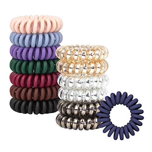 14 bridas de pelo en espiral coloridas sin pliegues para las mujeres del teléfono del teléfono de las gomas elásticas para el pelo, accesorios de coleta brillante, lazos para el pelo de la muchacha