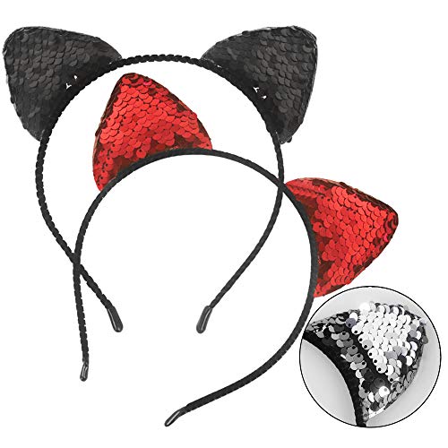 14 Pcs Diadema con Orejas de Gato Braguita Con Brillo Lentejuelas Banda para el Cabello Brillante Accesorios para el Cabello Aros para el Cabello para Niñas Mujeres Uso Diario y Decoración de Fiesta