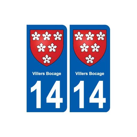 14 Villers-Bocage escudo de ciudad autoadhesivo para placa, color Angles: arrondis