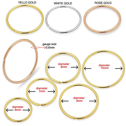 14K Amarillo Oro Calibre 22-8MM de di?Metro aro Abierto Continuo Anillo de la Nariz Nariz Piercing