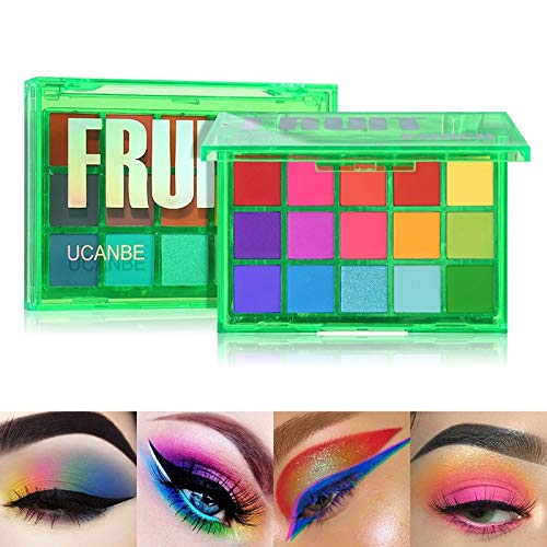 15 colores Sweet Party Paleta de sombras de ojos Paleta de maquillaje de neón Brillo mate Sombras de brillo Polvo de pigmento mezclable metálico Paleta de sombras de ojos multiusos # Ponche de frutas